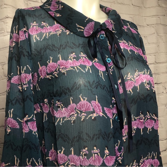 Modcloth Ballerina button down sheer Ballet / ballerina Print Blouse Top size M - Picture 8 of 16